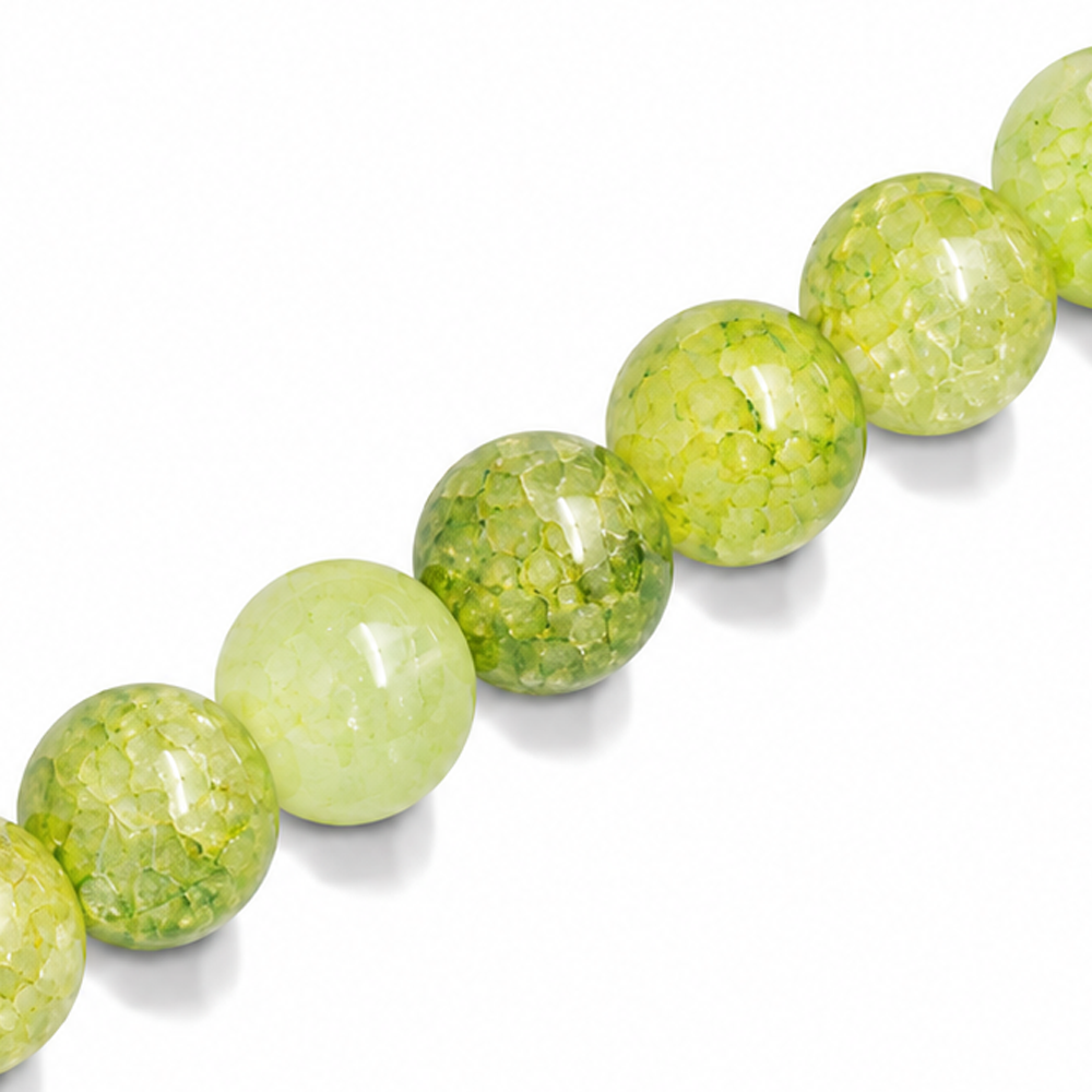 12mm Round Glass Crackle Beads Leaf Green - Approx. 30pcs