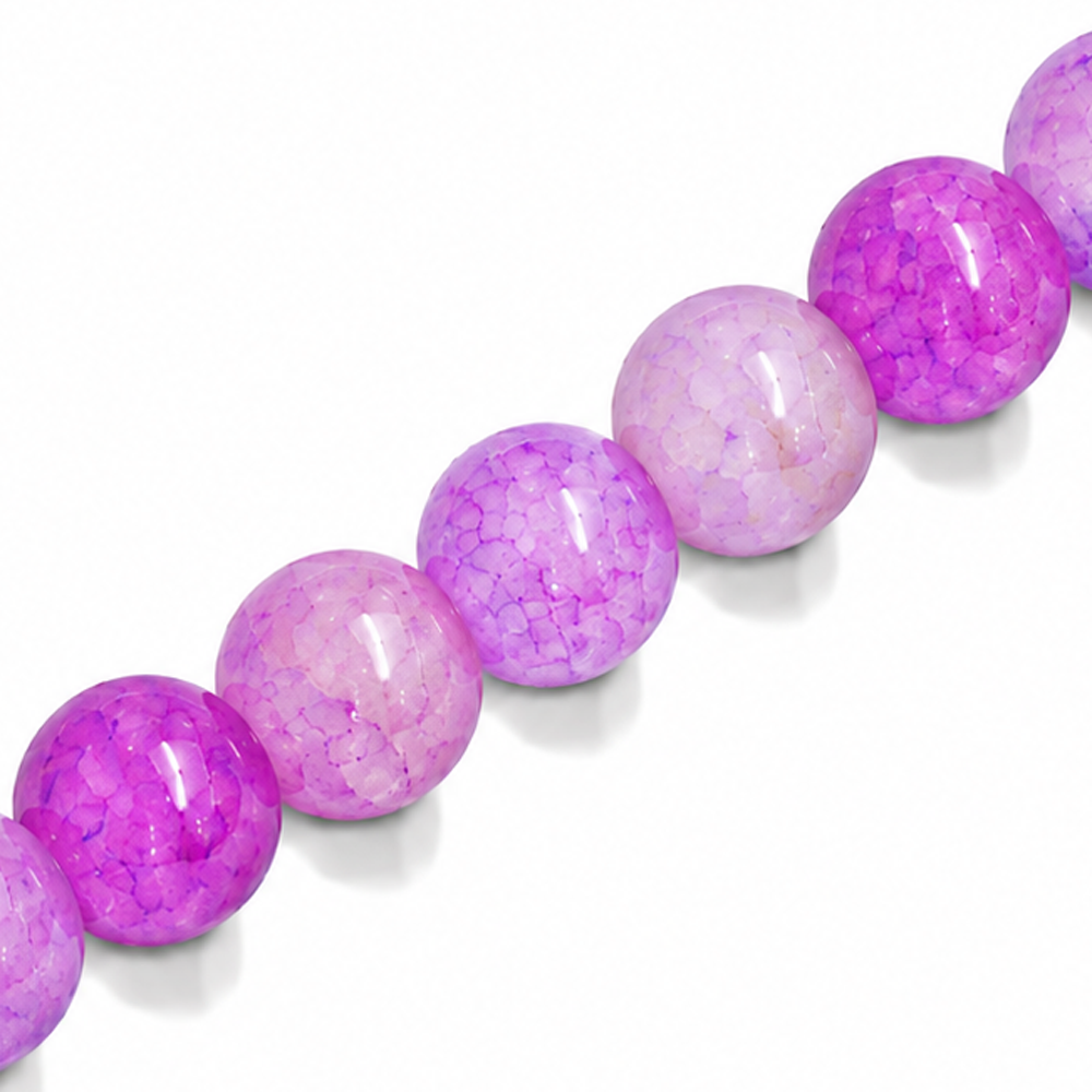 12mm Round Glass Crackle Beads Purple - Approx. 30pcs