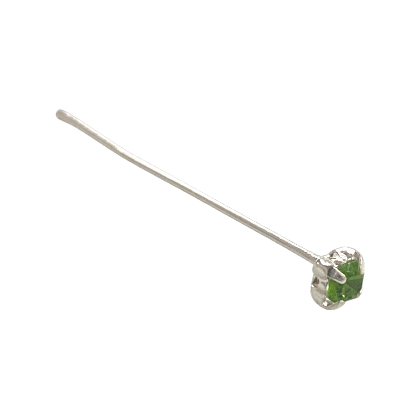 36 MM SILVER HEADPIN WITH GREEN RHINESTONE - 5 PCS