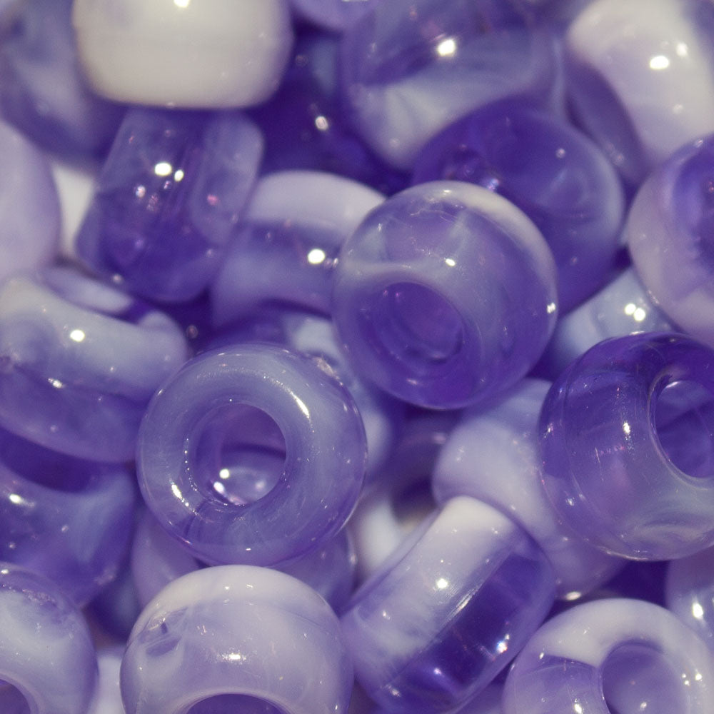 Pony Beads 9x6mm Opaque White and Transparent Colour Marble - Approx. 95pcs