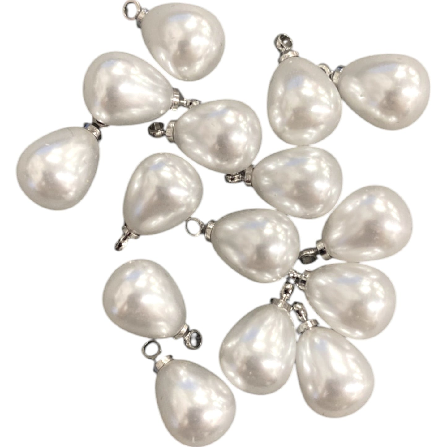 12 X 7 MM SILVER TEAR DROP BEADS - 15 PCS