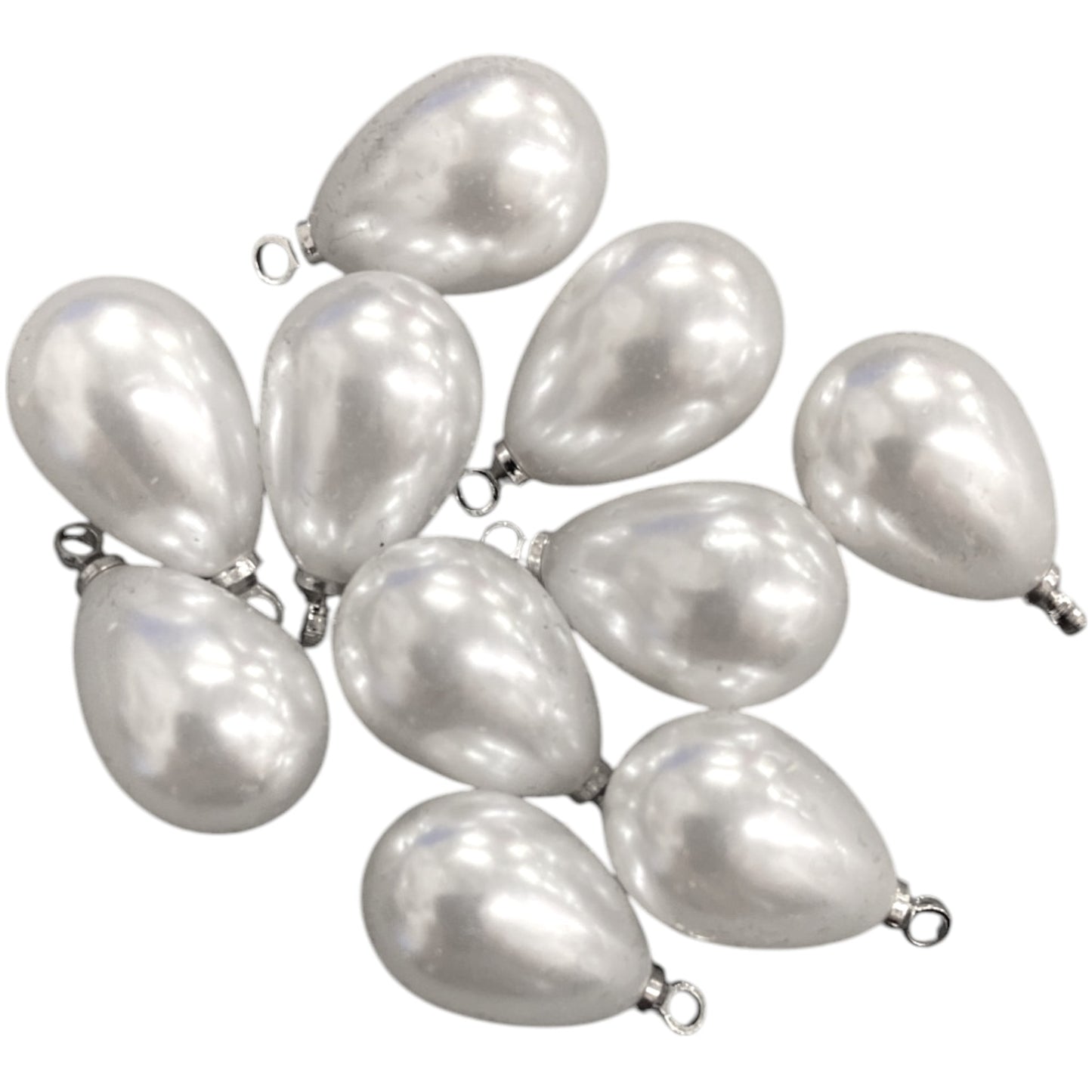 16 X 10 MM SILVER TEAR DROP BEADS - 10 PCS