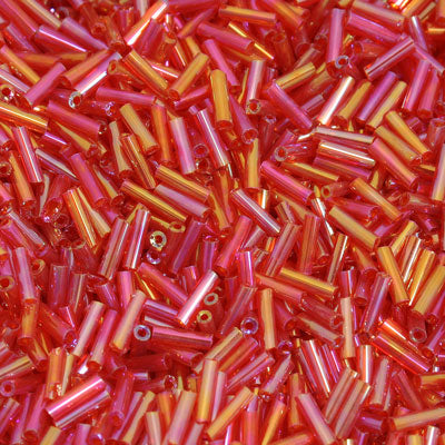 6 - 8 MM BUGLE BEADS - 100 G - RED RAINBOW