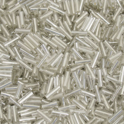 6 - 8 MM BUGLE BEADS - 100 G - SILVER LINED CLEAR