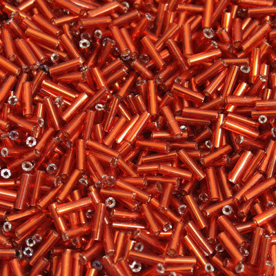 6 - 8 MM BUGLE BEADS - 100 G - SILVER LINED RED