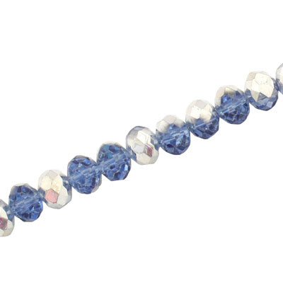 8 X 6 MM CRYSTAL RONDELLE BEADS BLUE / METALLIC SILVER - APPROX 72 / PCS