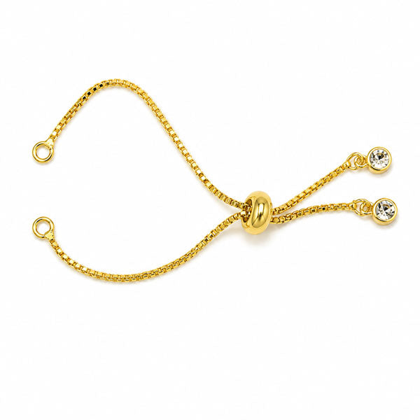 Gold Adjustable Bracelet Connector with Crystal Ends – 1pc