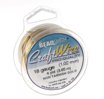 18 Gauge Round Gold Beadsmith Non-Tarnish Wire 4 yards