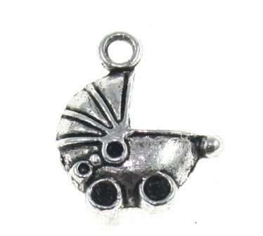 pram charm 16 mm silver - 10 pcs