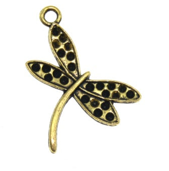 dragonfly charm 24 mm gold - 10 pcs
