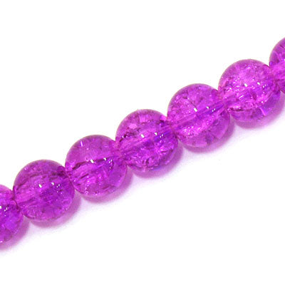 12 MM ROUND GLASS CRACKLE BEADS PURPLE - 65 PCS