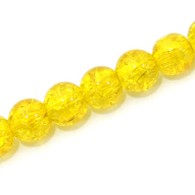 12 MM ROUND GLASS CRACKLE BEADS YELLOW - 65 PCS