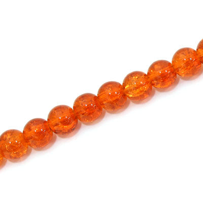 6 MM ROUND GLASS CRACKLE BEADS ORANGE - 130 PCS