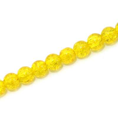 6 MM ROUND GLASS CRACKLE BEADS YELLOW - 130 PCS