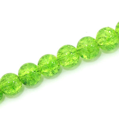 8 MM ROUND GLASS CRACKLE BEADS LIME - 98 PCS