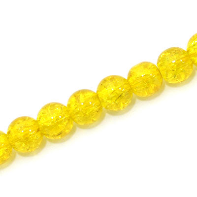 8 MM ROUND GLASS CRACKLE BEADS YELLOW - 98 PCS