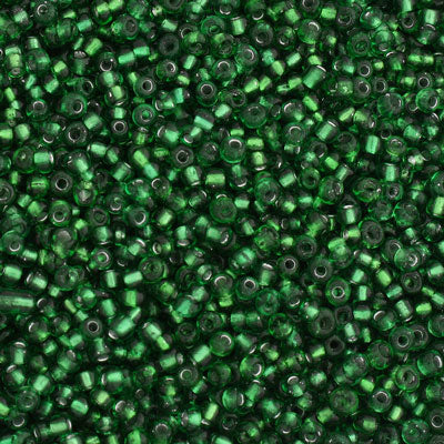 #8/0 SEED BEADS - APPROX 100G - SILVER LINED DARK GREEN