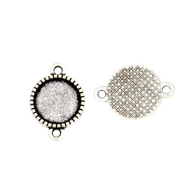 14 X 20 MM ROUND SILVER BEZEL CONNECTOR (FITS 12 MM ROUND CABOCHON) - 10 PCS