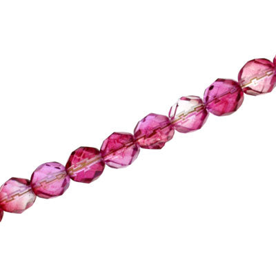 6mm czech fire polished beads two tone pink / clear 27pcs