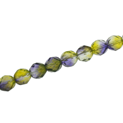 6mm czech fire polished beads two tone yellow / purple 27pcs
