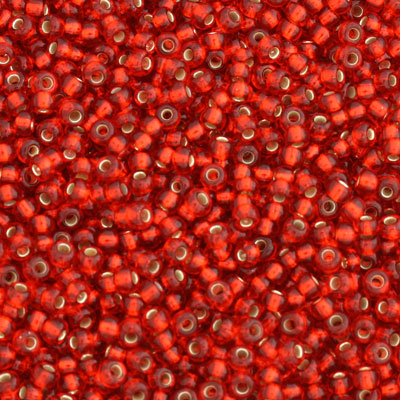 #8/0 ROCAILLES - APPROX 40G - SILVER LINED LIGHT RED