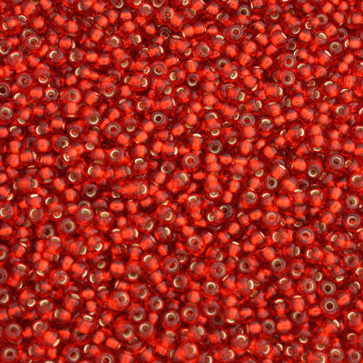 #11/0 ROCAILLES - APPROX 40G - SILVER LINED LIGHT RED