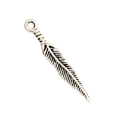 FEATHER CHARM 28 MM SILVER - 20 PCS