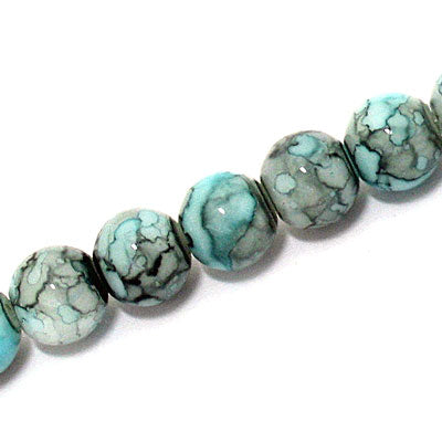 10 MM ROUND GLASS BEADS LIGHT AQUA / GREY - 82 PCS
