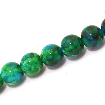 10 MM ROUND GLASS BEADS GREEN / AQUA - 82 PCS