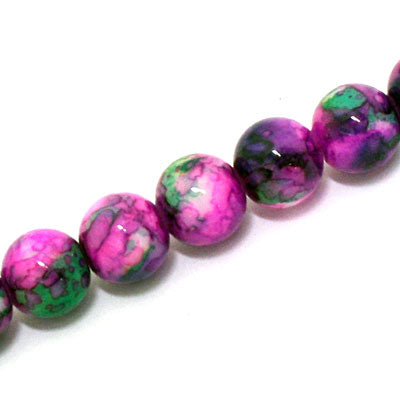 12 MM ROUND GLASS BEADS PINK / GREEN - 67 PCS