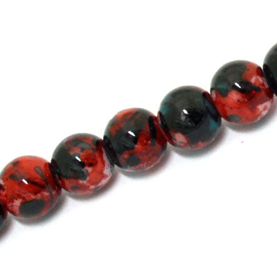 12 MM ROUND GLASS BEADS RED / TEAL - 67 PCS