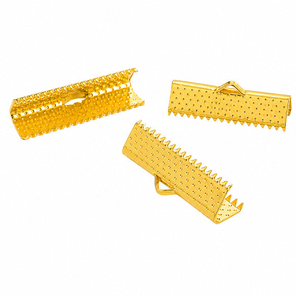 22x7mm Gold Leather Ends / Ribbon Clamps - 10pcs