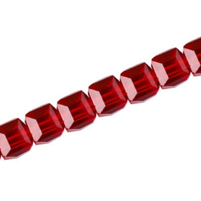 8 MM CRYSTAL CUBE BEADS RED - 100 PCS