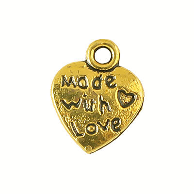 MADE WITH LOVE HEART CHARM 12 MM GOLD - 40 PCS