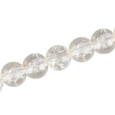12 MM ROUND GLASS CRACKLE BEADS CLEAR - 65 PCS