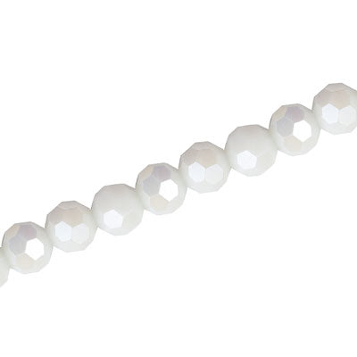 8MM FACETED ROUND CRYSTAL BEADS - APPROX 72/PCS - WHITE ALABASTER