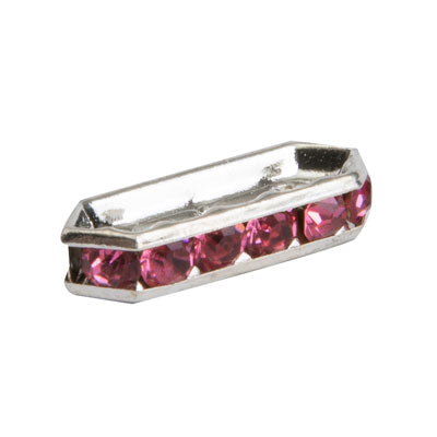 18 X 6 MM SILVER WITH PINK RHINESTONES 3 HOLE SPACER - 10 PCS