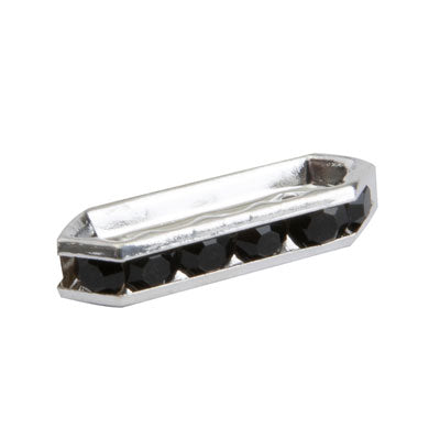 18 X 6 MM SILVER WITH JET RHINESTONES 3 HOLE SPACER - 10 PCS