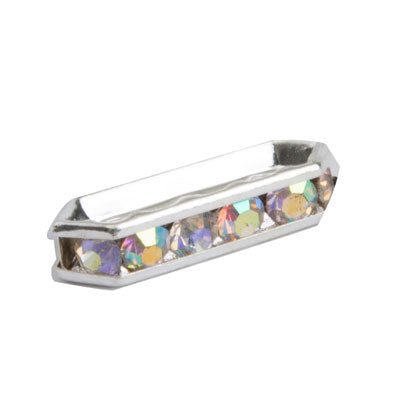 18 X 6 MM SILVER WITH CRYSTAL AB RHINESTONES 3 HOLE SPACER - 10 PCS