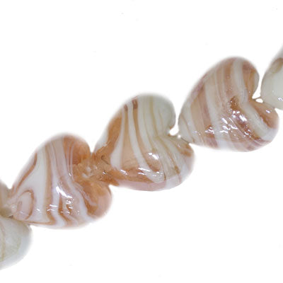 20 MM GLASS HEART BEADS - VINTAGE ROSE / WHITE SWIRL - 20 PCS