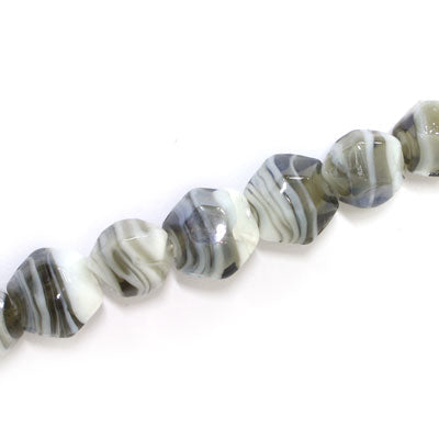12 MM GLASS BEADS BLACK / WHITE SWIRL - 25 PCS