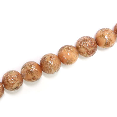 10 MM ROUND GLASS BEADS CREAM / COPPER FLECKS- 20 PCS