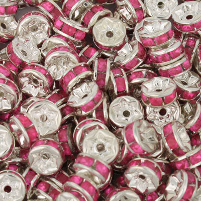 6MM RHINESTONE RONDELLE SPACER HOT PINK - 16 PCS