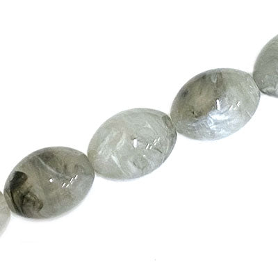 20 X 15 MM OVAL BEADS - GREY SWIRL - 15 PCS