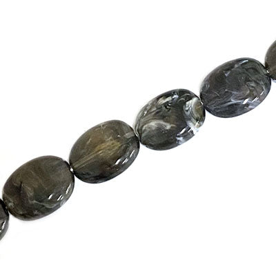 19 X 15 MM FLAT OVAL BEADS - DARK SWIRL - 16 PCS