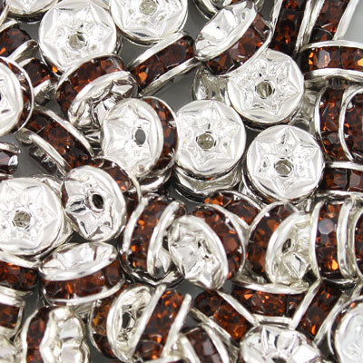 6MM RHINESTONE RONDELLE SPACER DARK TOPAZ - 7 PCS