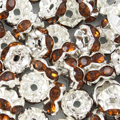 8MM RHINESTONE RONDELLE SPACER TOPAZ - 10 PCS