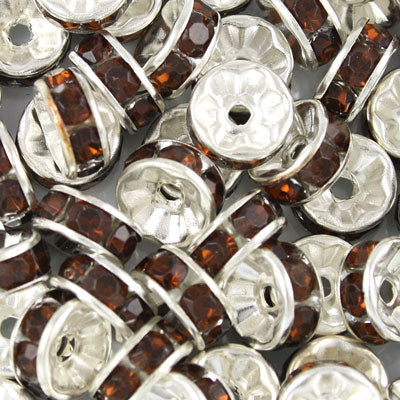 8MM RHINESTONE RONDELLE SPACER DARK TOPAZ - 7 PCS