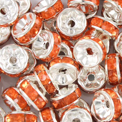 8MM RHINESTONE RONDELLE SPACER ORANGE - 6 PCS
