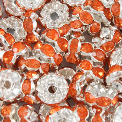 8MM RHINESTONE RONDELLE SPACER ORANGE - 10 PCS